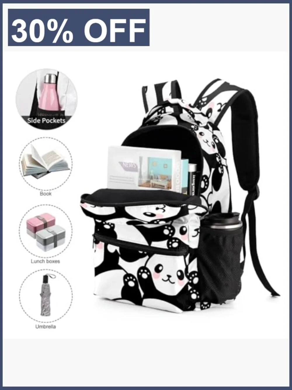 Kids Panda Backpack 17in Bookbag Nylon Tear-resistant Structured